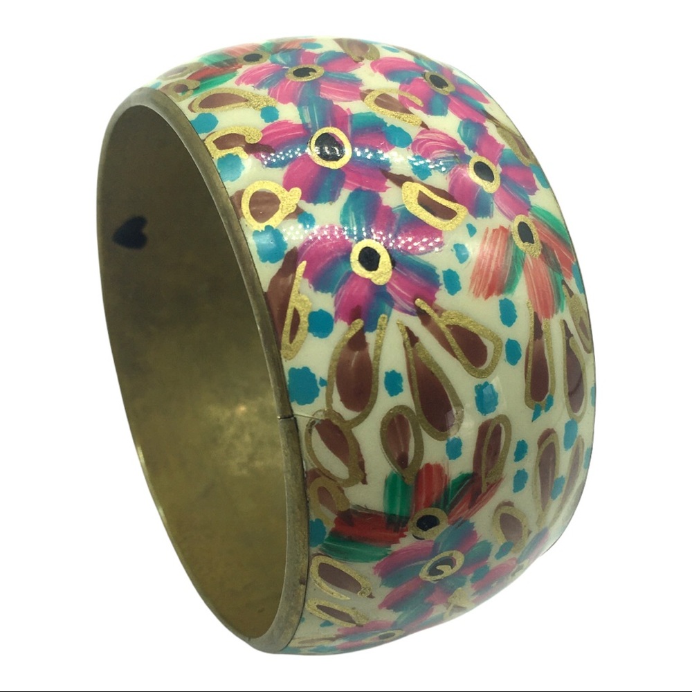 Beautiful Brass Hand Painted Statement Bangle Flo… - image 3